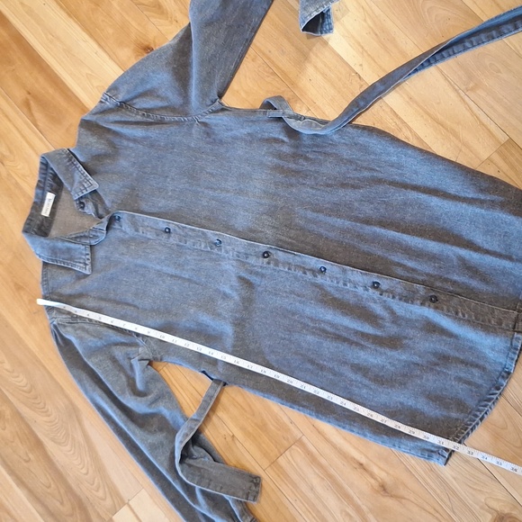 Avec Les Filles Long Sleeve Cotton Denim Shirt Dress Size Small Black Charcoal - Picture 9 of 11